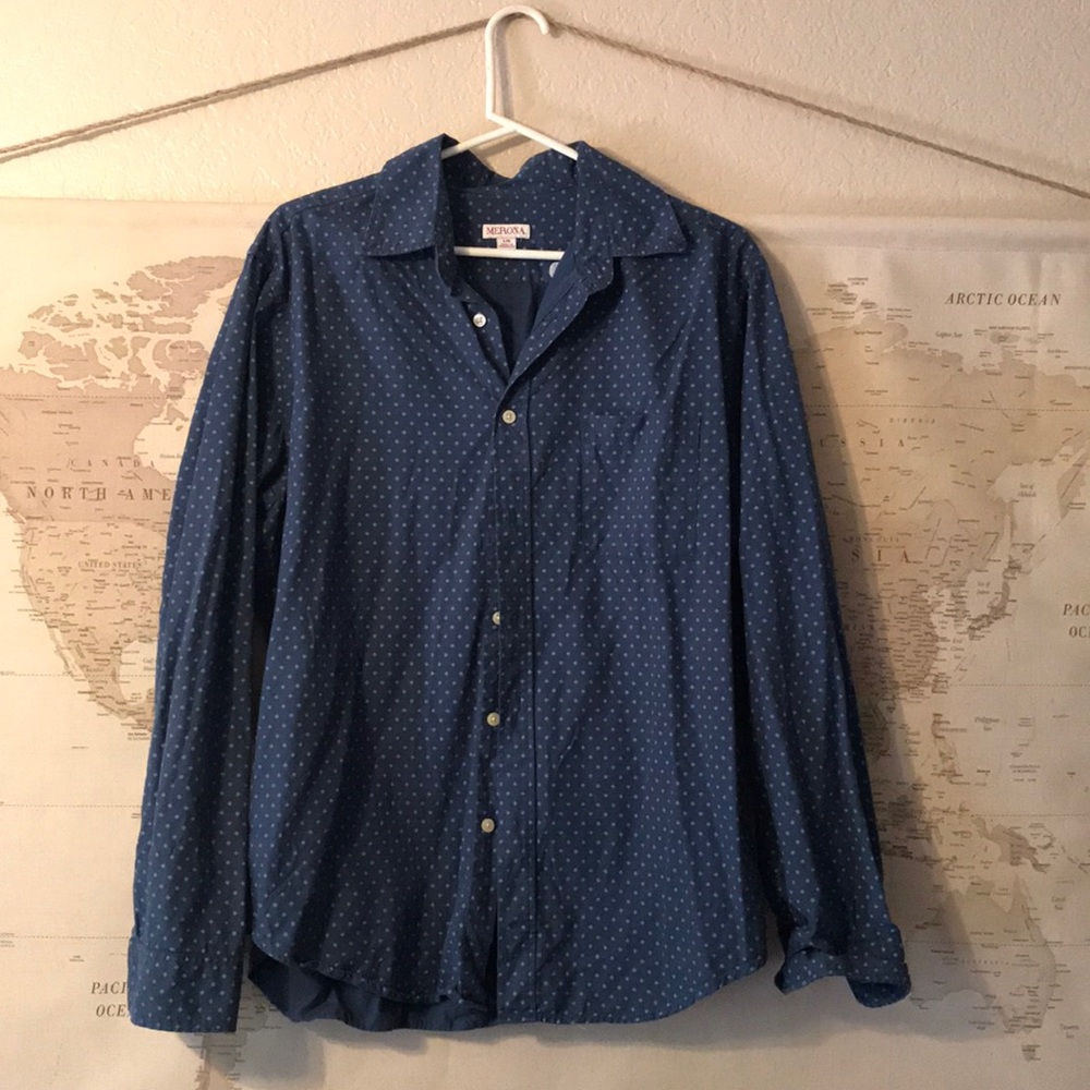 Blue long sleeve shirt.